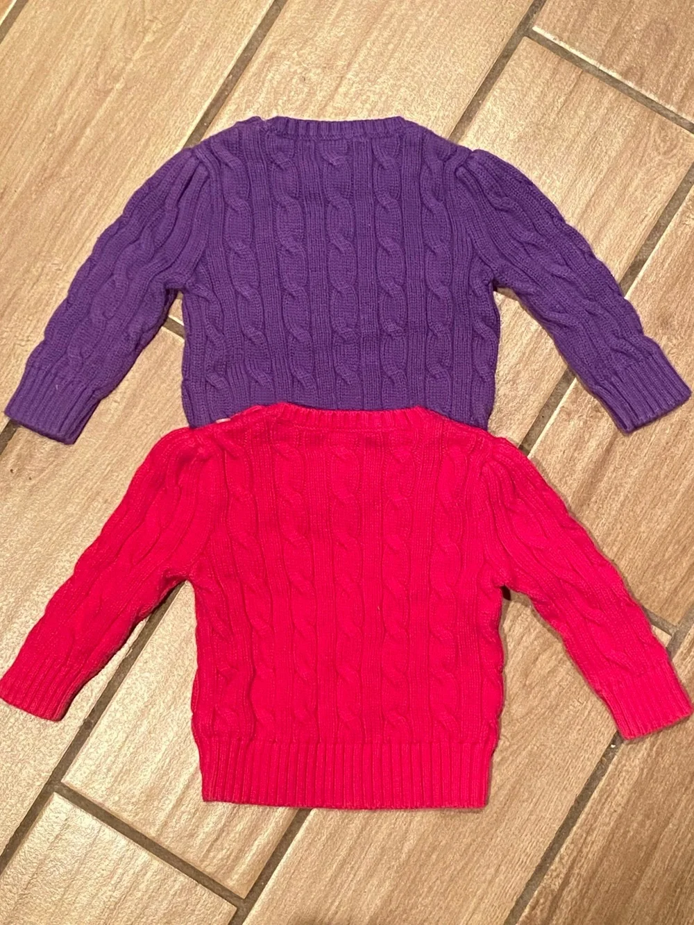 Kids’ Ralph Lauren cable knit purple and raspberry pink cotton sweater lot 6 mo.
